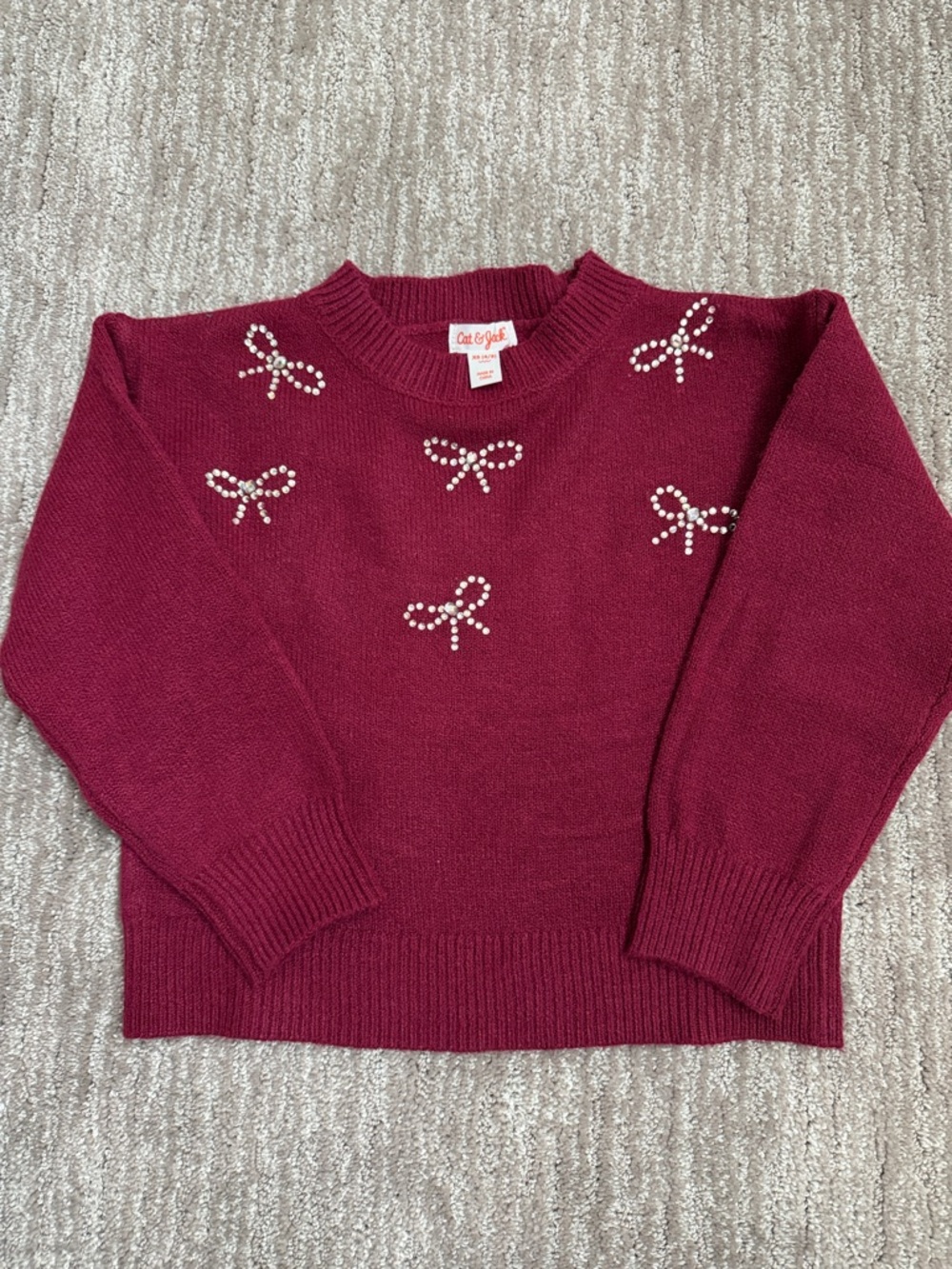Cat & Jack Kids Crewneck Sweater with Rhinestone Bow Details